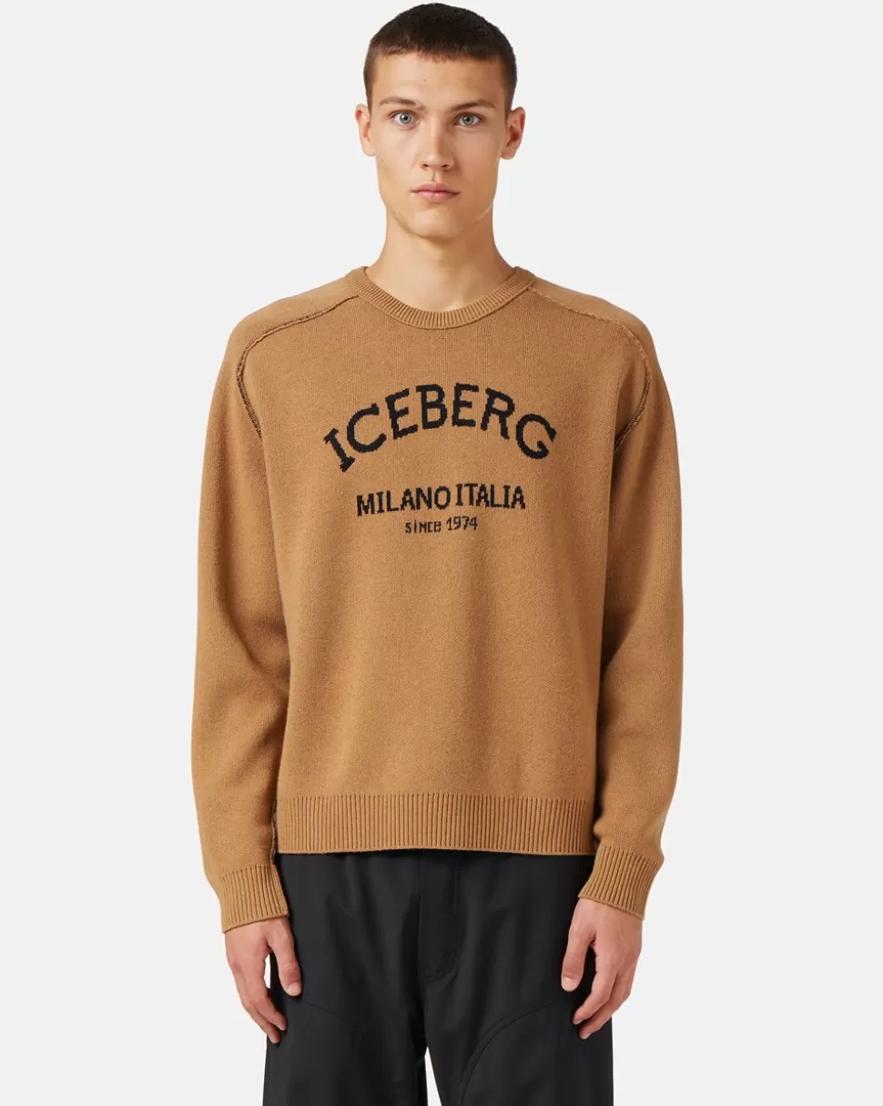 Iceberg Crew-neck Sweater With Logo | Wool Double | Knitwear