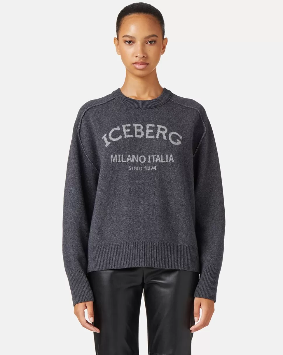 Iceberg Crew-neck Sweater With Logo | Women Knitwear