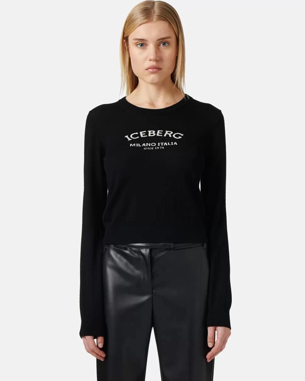 Iceberg Crew-neck Sweater With Logo | Women Knitted Fabric | Knitwear