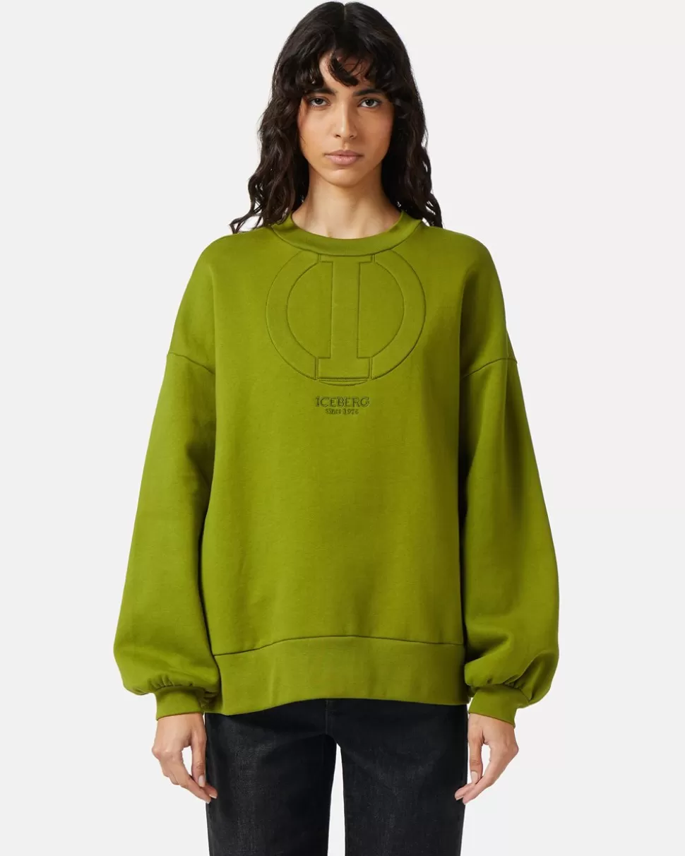 Iceberg Crew-neck Sweatshirt In Technical Cotton | Women Sweatshirts