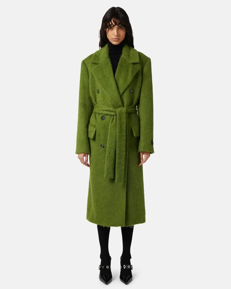 Iceberg Double-breasted Coat In Velor Cloth | Women Cactus Snake | Outerwear