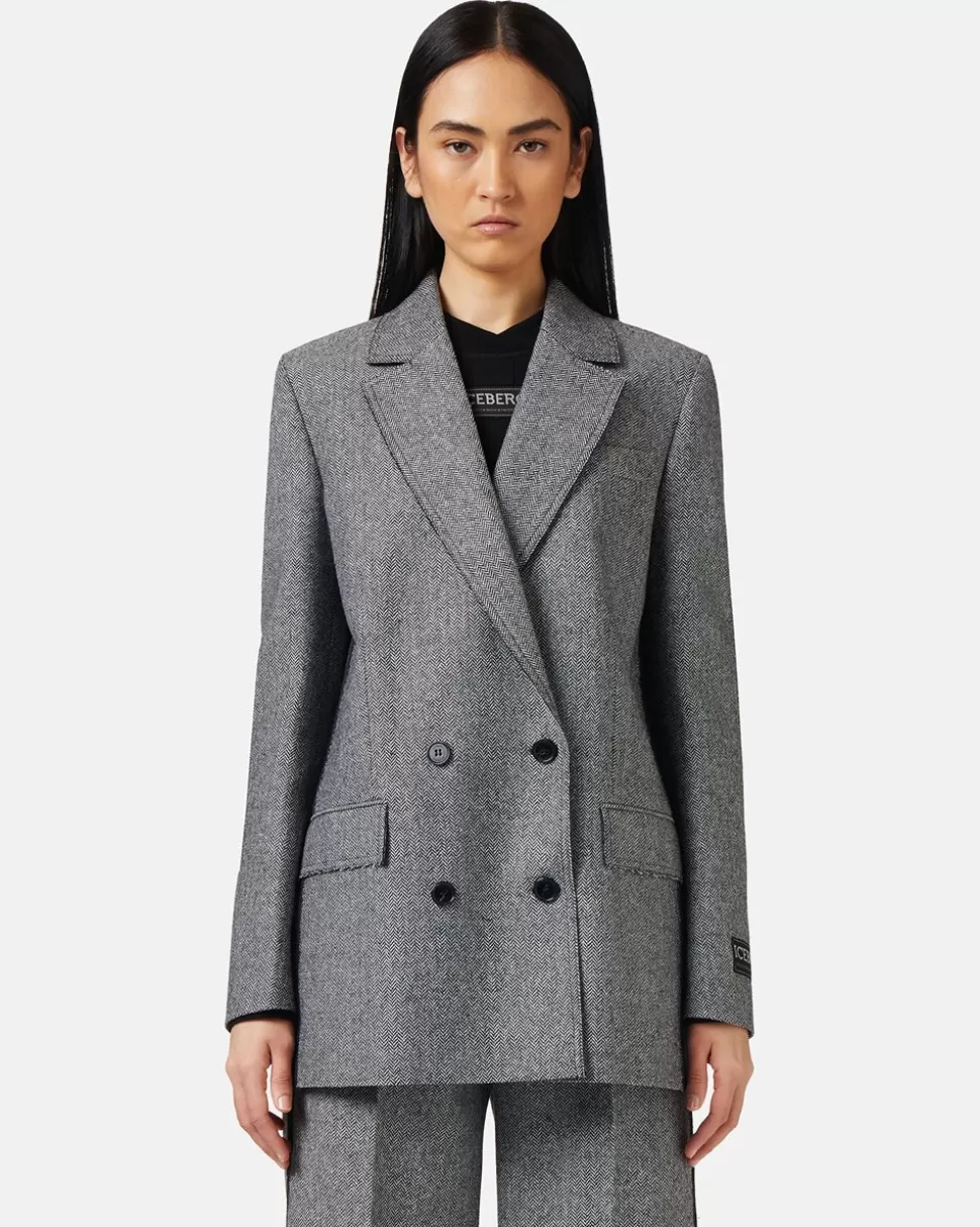 Iceberg Double-breasted Jacket In Wool Blend With Herringbone Pattern | Women Outerwear