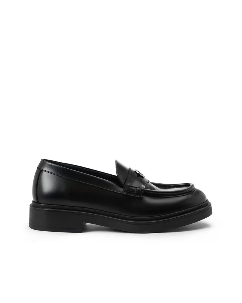 Iceberg Elegant Black Leather Loafers With Logo Monogram | Women Shoes