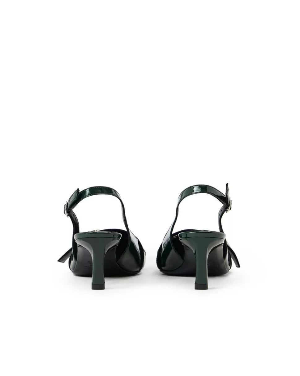 Iceberg Green Patinated Leather Pumps With Kitten Heel, Logo And Fringe | Women Shoes