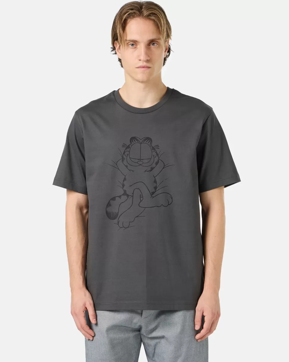 Iceberg Grey Cotton Jersey T-shirt With Lazy Garfield Print | Garfield | T-Shirts And Polo