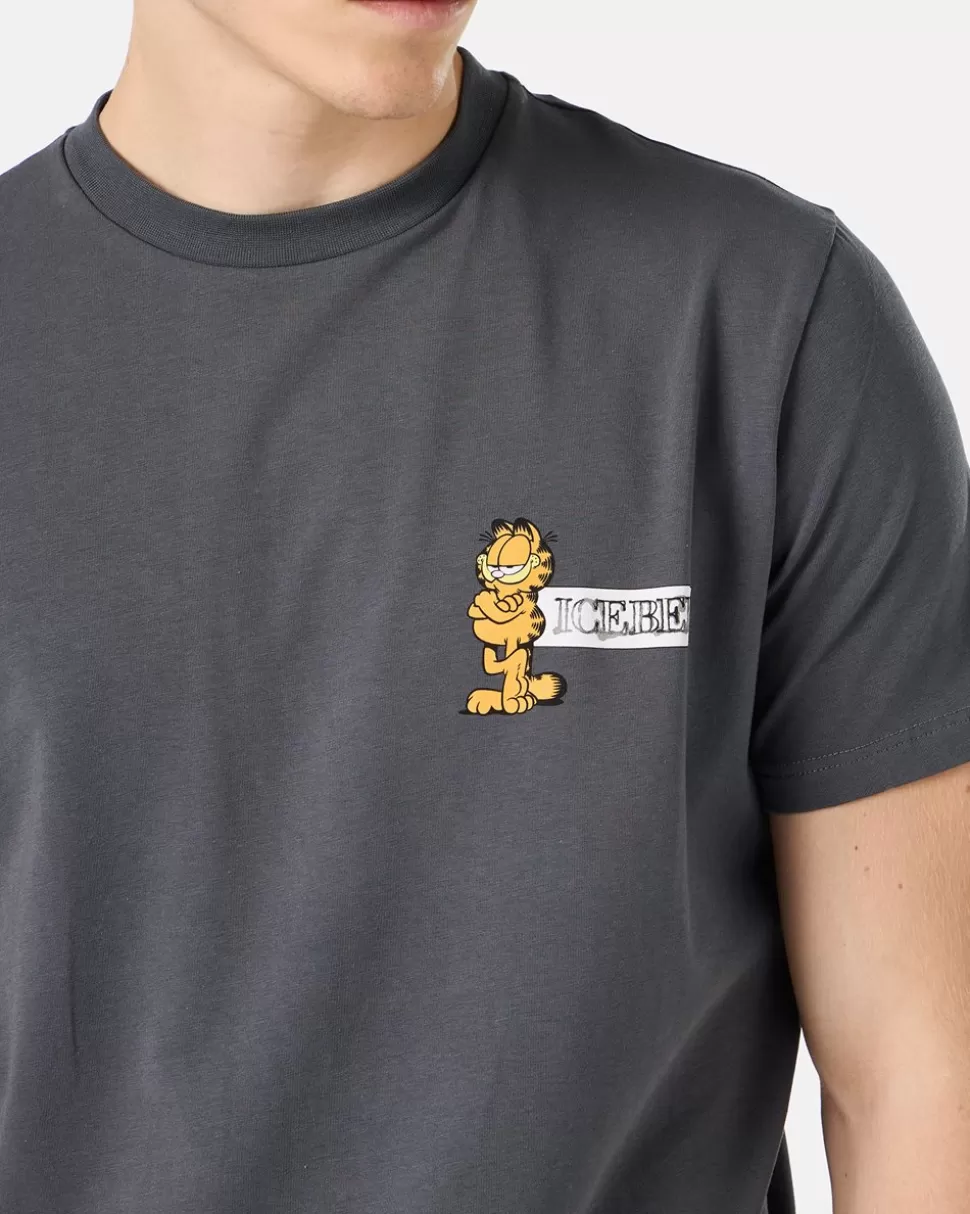 Iceberg Grey Slim-fit T-shirt In Sustainable Stretch Jersey With Garfield Print And Logo | Garfield | T-Shirts And Polo