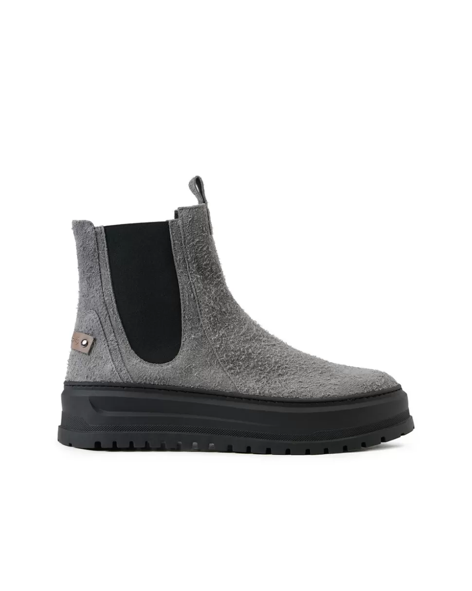 Iceberg Grey Suede Ankle Boot With Elastic Sides And Stud Details | Shoes