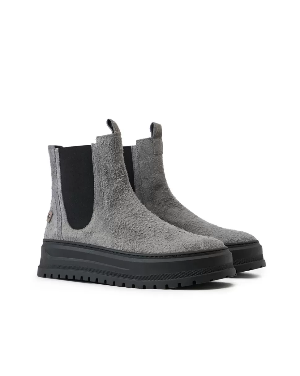 Iceberg Grey Suede Ankle Boot With Elastic Sides And Stud Details | Shoes