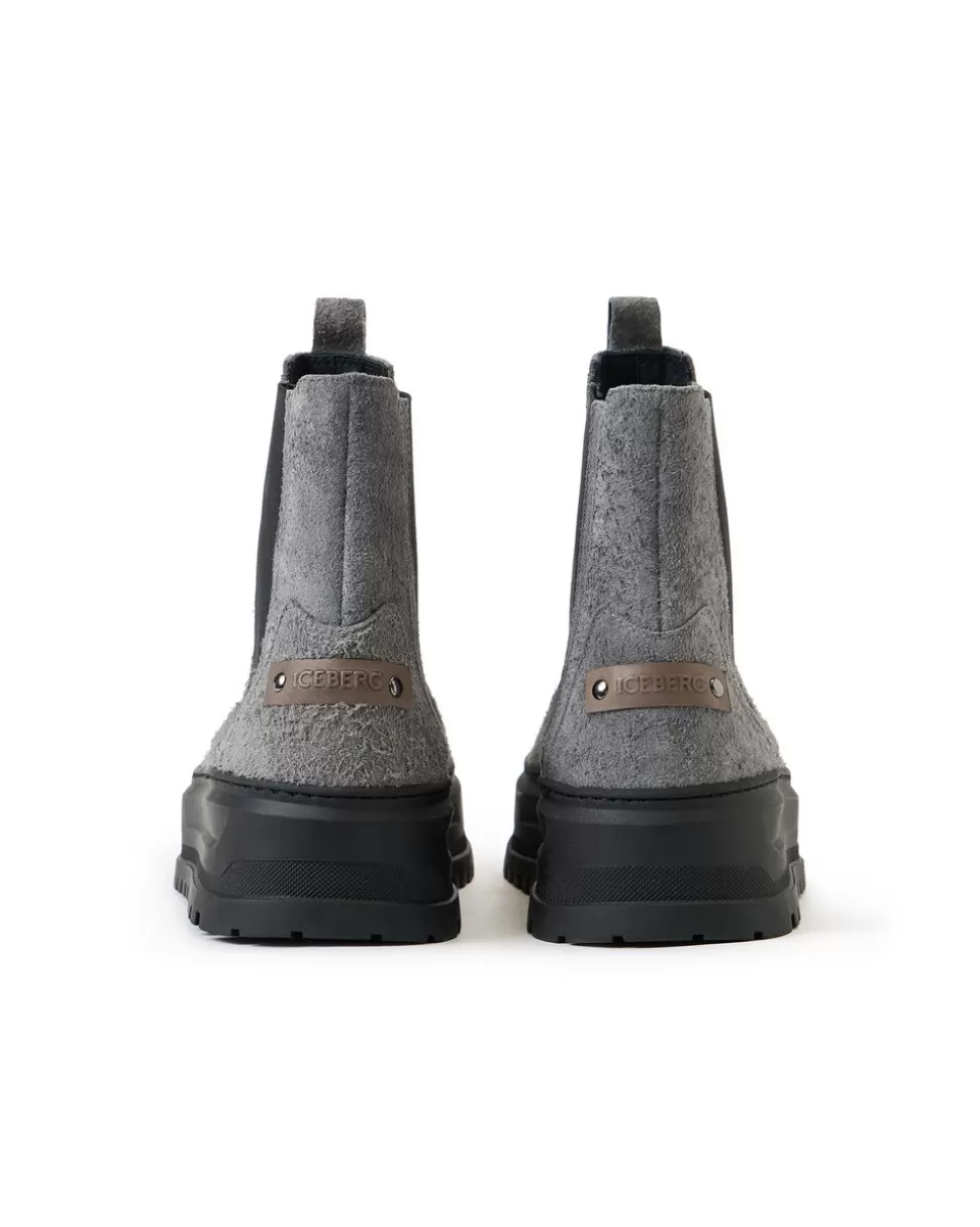 Iceberg Grey Suede Ankle Boot With Elastic Sides And Stud Details | Shoes