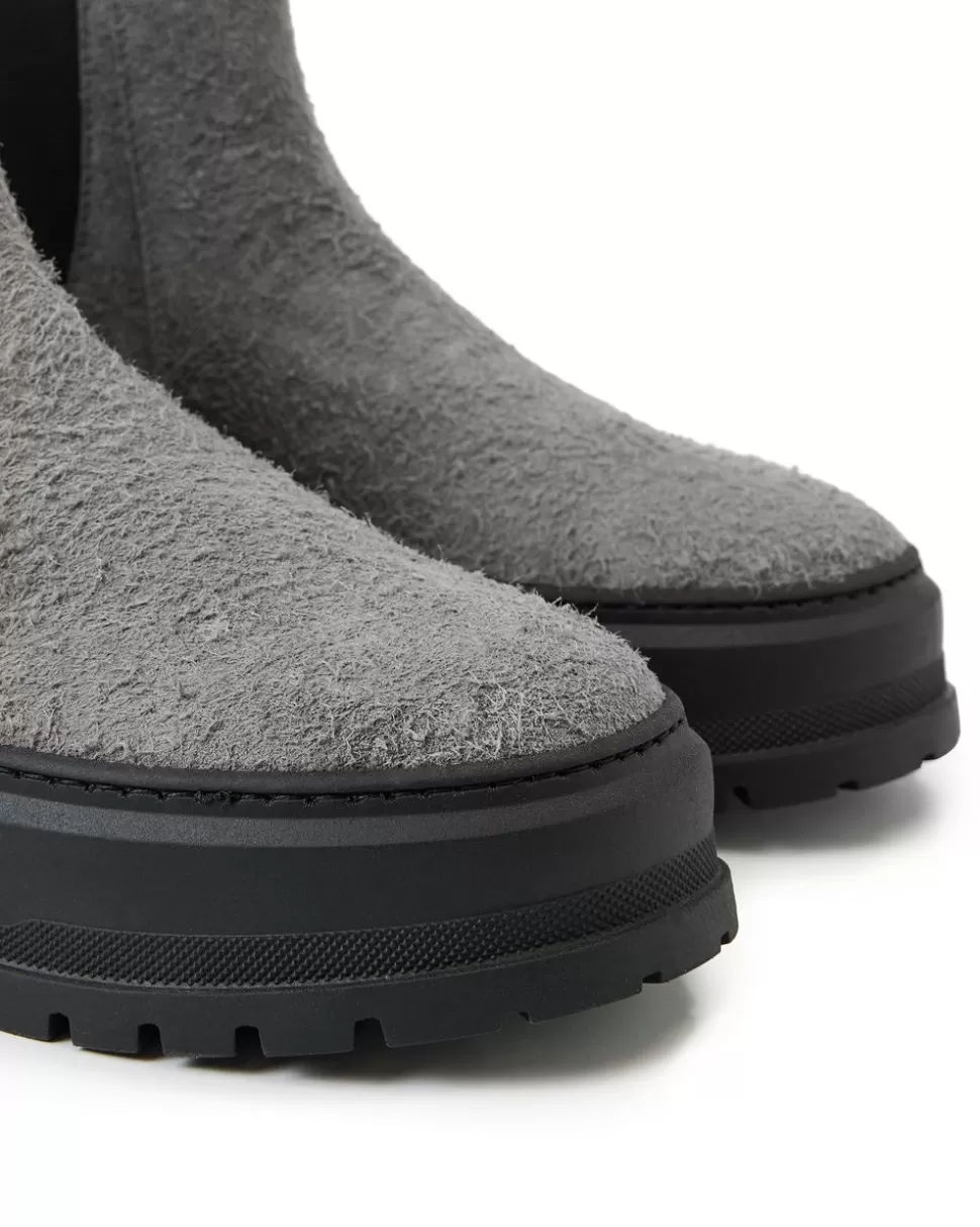 Iceberg Grey Suede Ankle Boot With Elastic Sides And Stud Details | Shoes