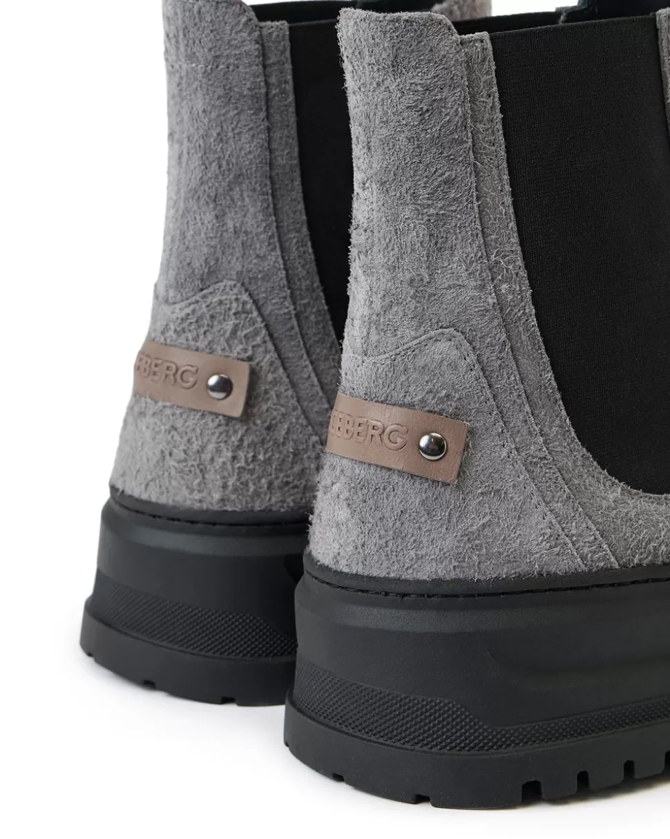 Iceberg Grey Suede Ankle Boot With Elastic Sides And Stud Details | Shoes