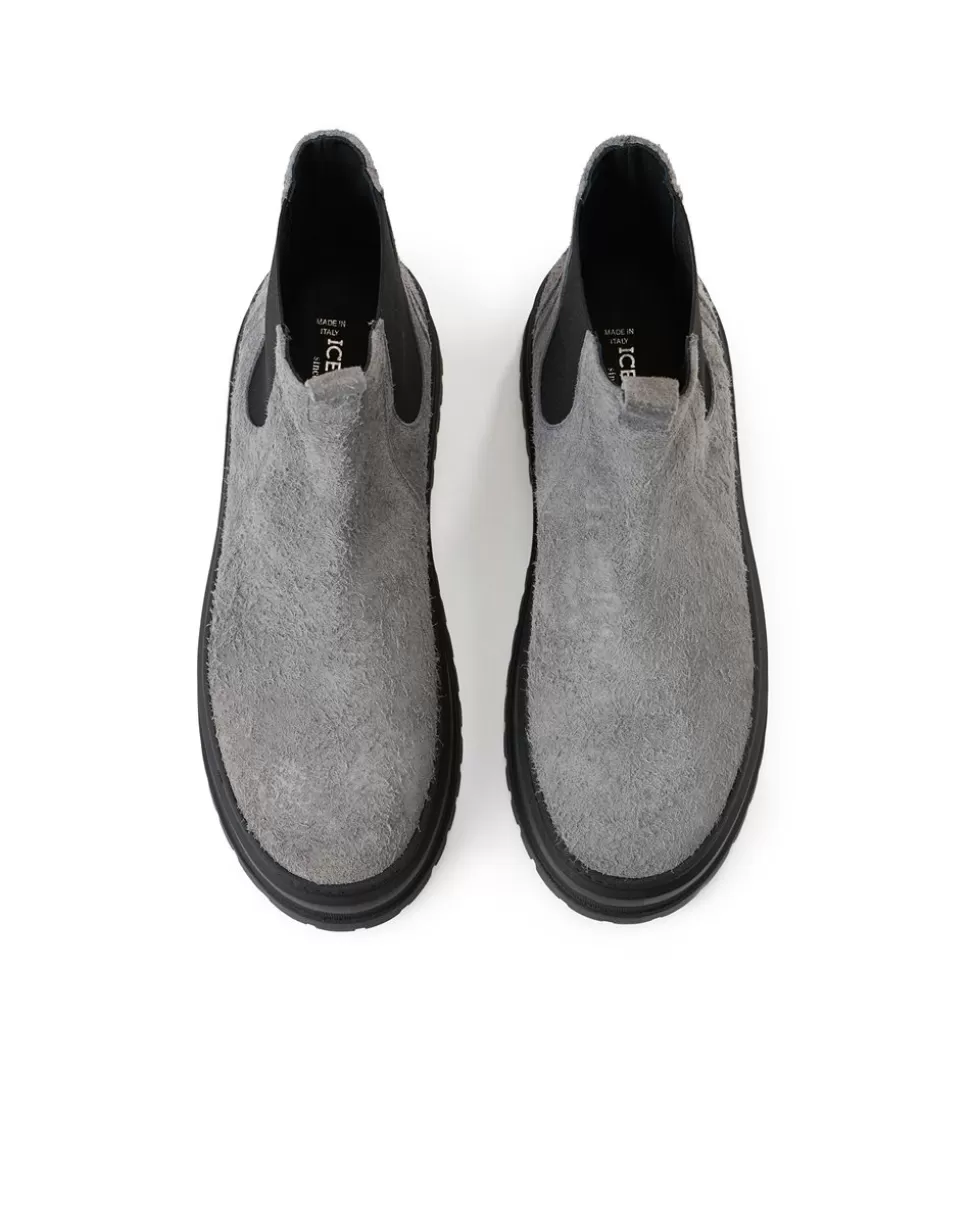 Iceberg Grey Suede Ankle Boot With Elastic Sides And Stud Details | Shoes