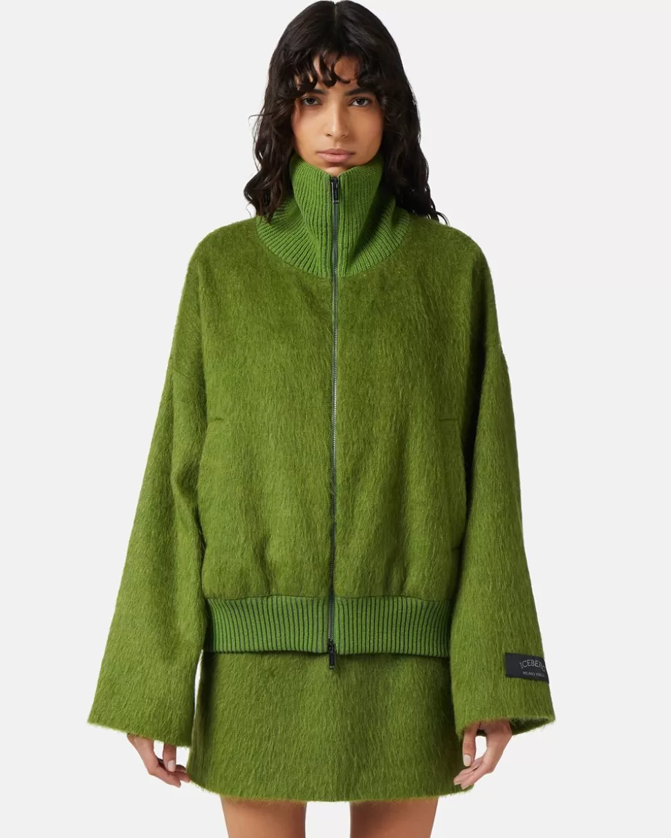 Iceberg High-neck Jacket In Velor Cloth | Women Cactus Snake | Outerwear