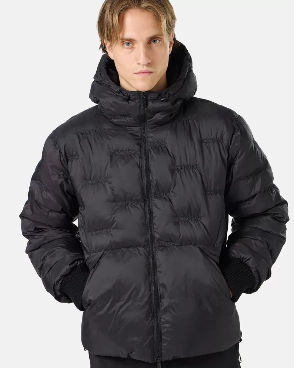 Iceberg Imitation Down Nylon Jacket With Allover Embroidery And Central Zip | Outerwear