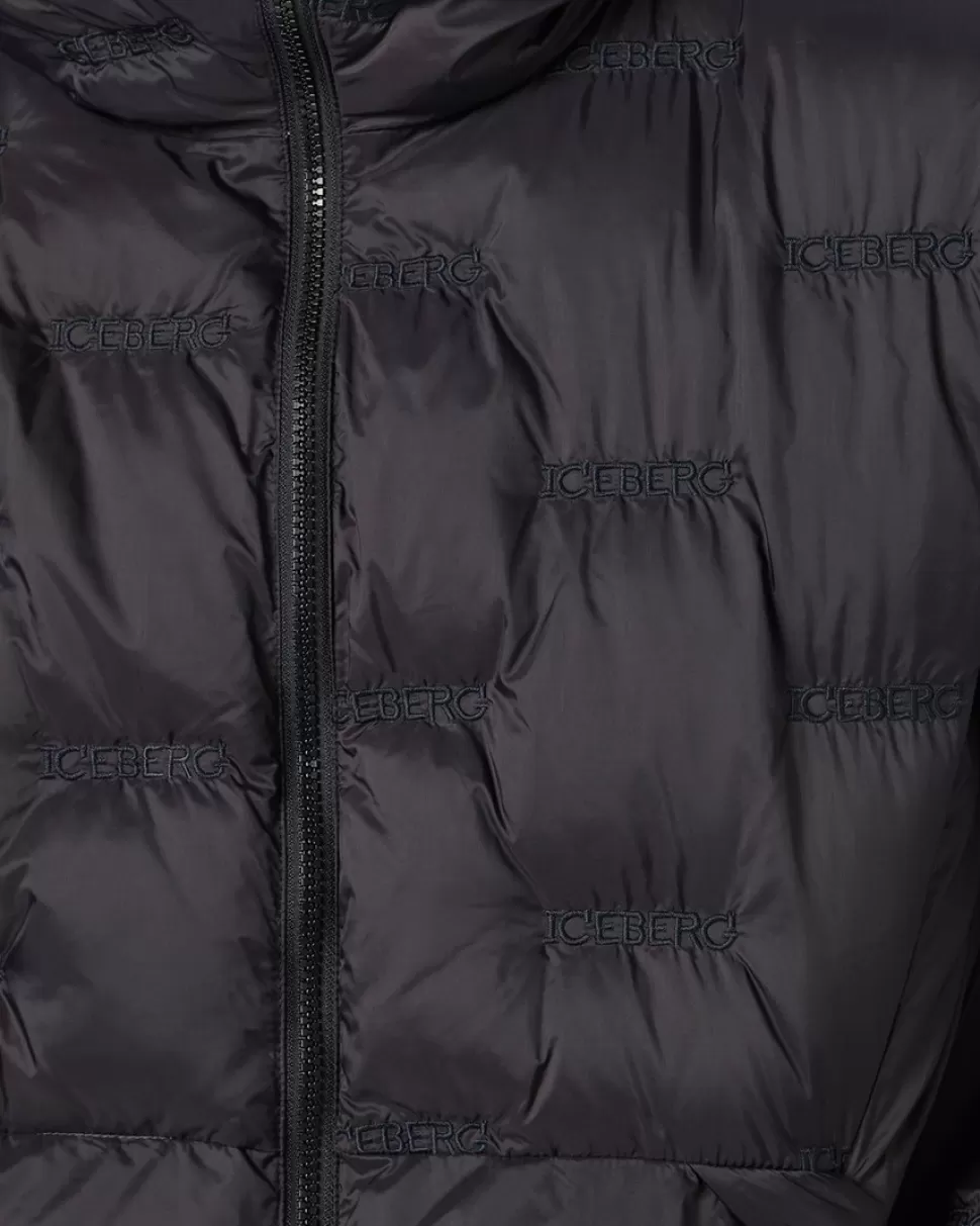 Iceberg Imitation Down Nylon Jacket With Allover Embroidery And Central Zip | Outerwear