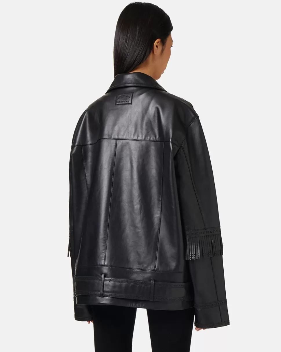 Iceberg Leather Jacket With Brogue Detail And Fringes | Women Outerwear