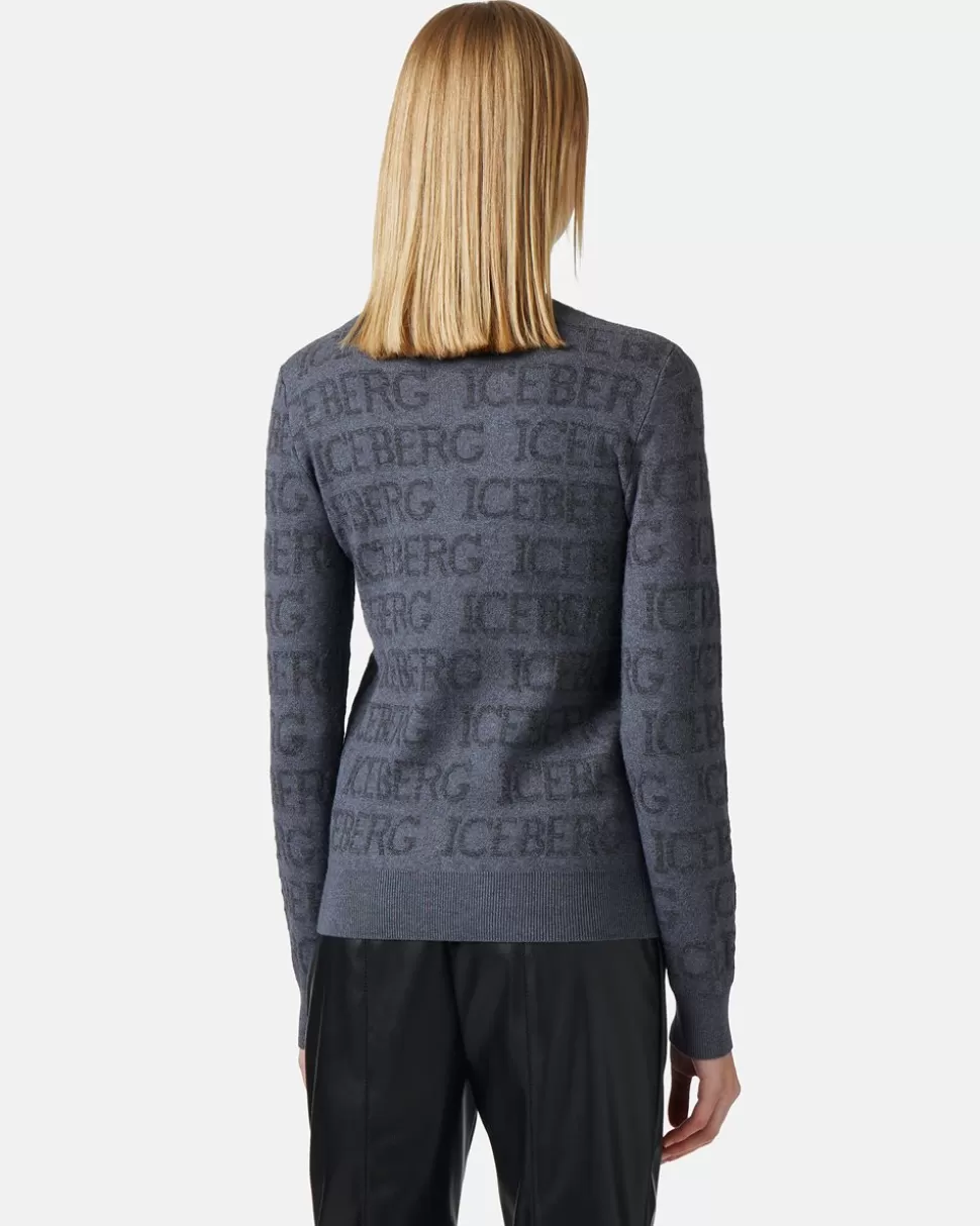 Iceberg Mock-neck Sweater With All-over Logo | Women Knitwear