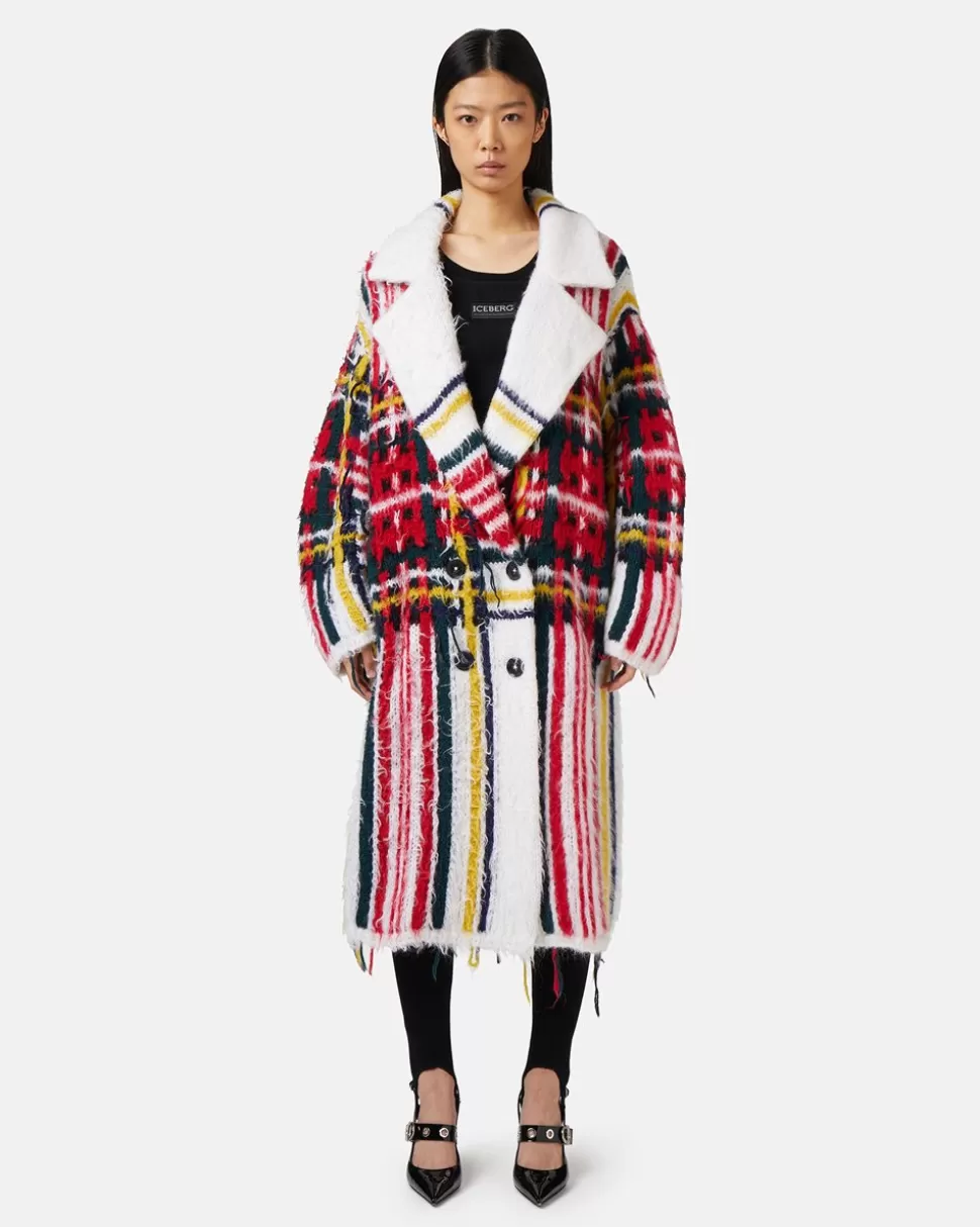 Iceberg Mohair Coat With Check Inlay | Women Outerwear | Knitwear