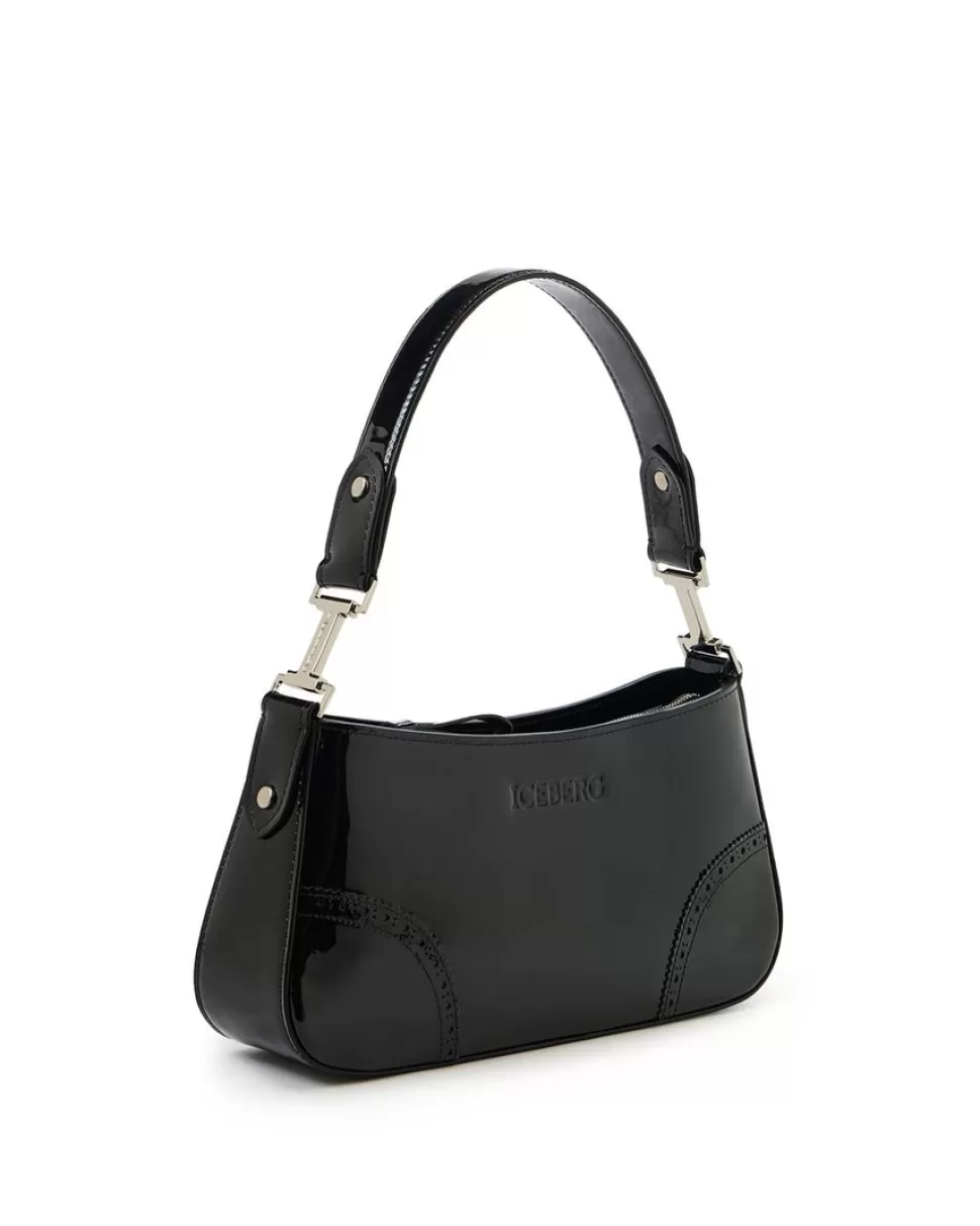 Iceberg Patinated Black Leather Crossbody Bag | Women Bags And Belts