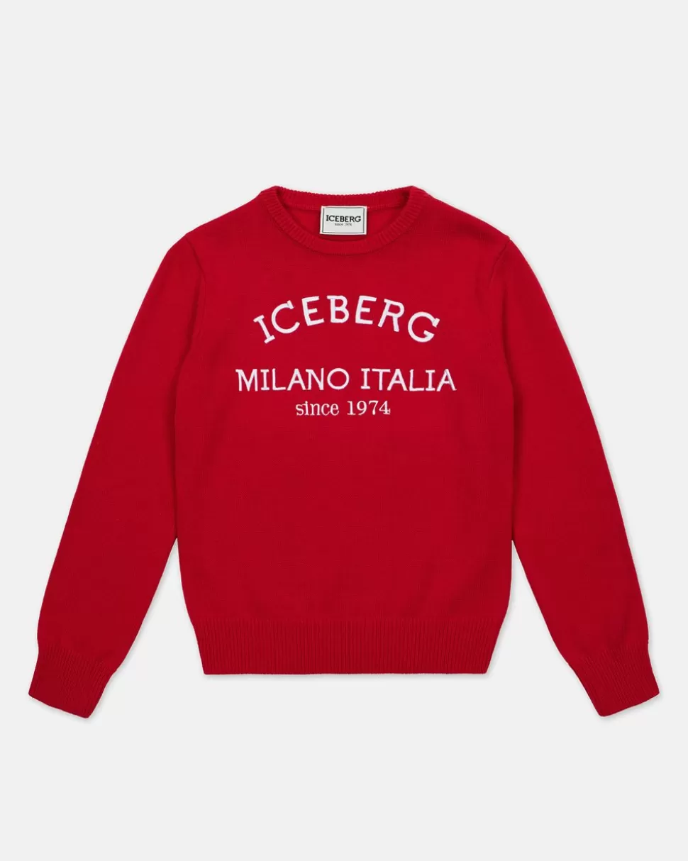 Iceberg Red Crew Neck Sweater With Logo | Kids/BOY Boy Fw24