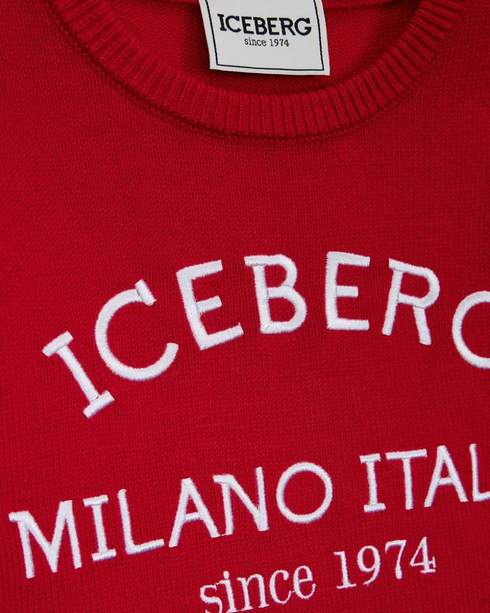 Iceberg Red Crew Neck Sweater With Logo | Kids/BOY Boy Fw24