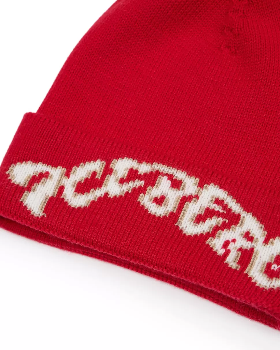 Iceberg Red Wool Beanie Hat With Pom Pom | Kids Girl Fw24