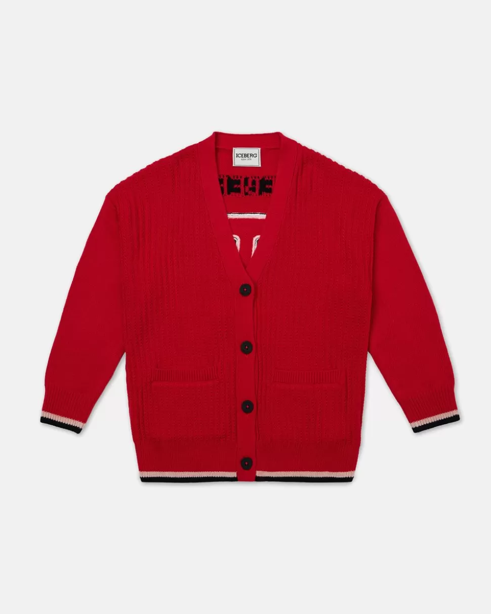 Iceberg Red Wool Cardigan With Logo On The Back | Kids Girl Fw24