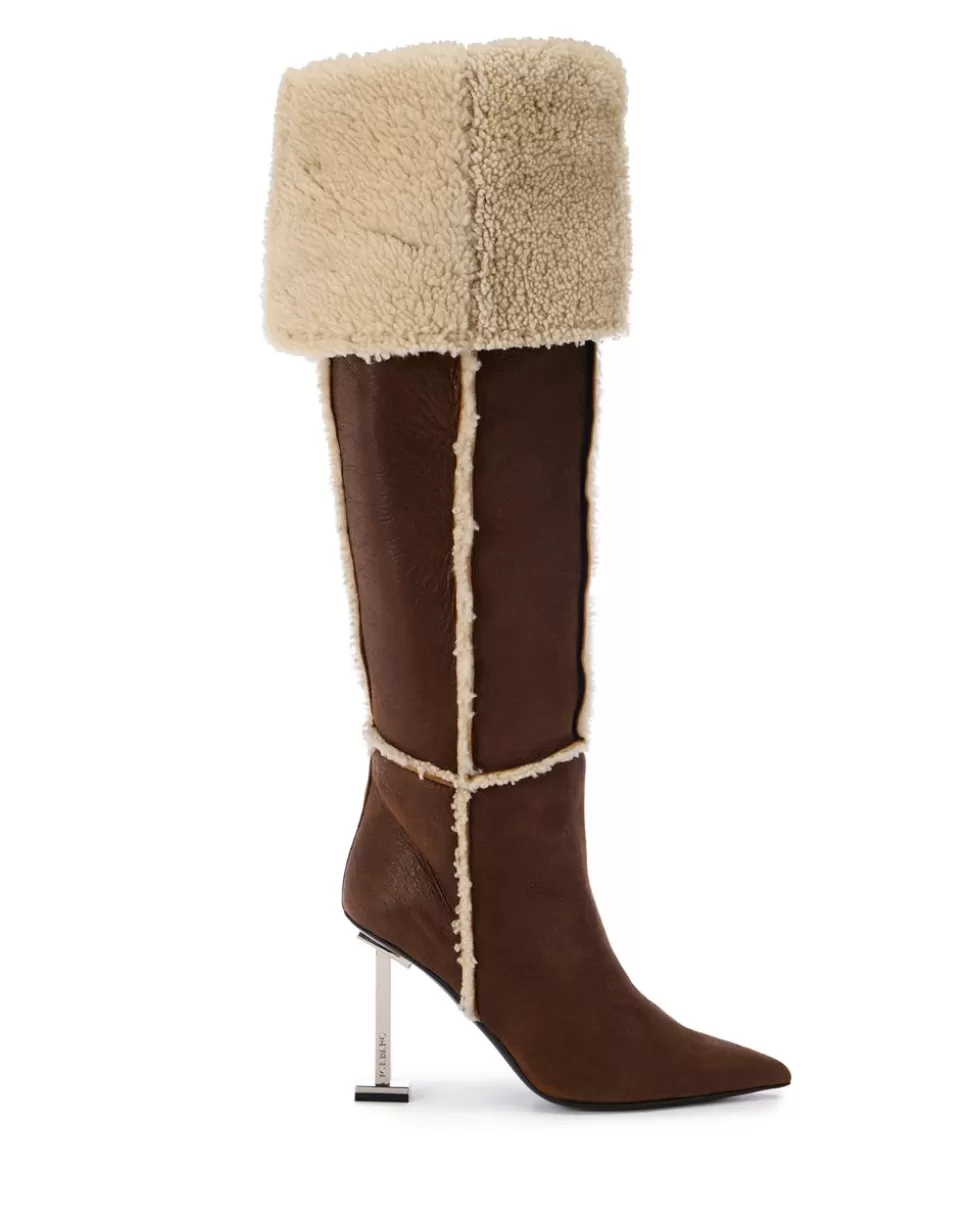 Iceberg Sheepskin Thigh-high Boots | Women Knitted Fabric | Shoes