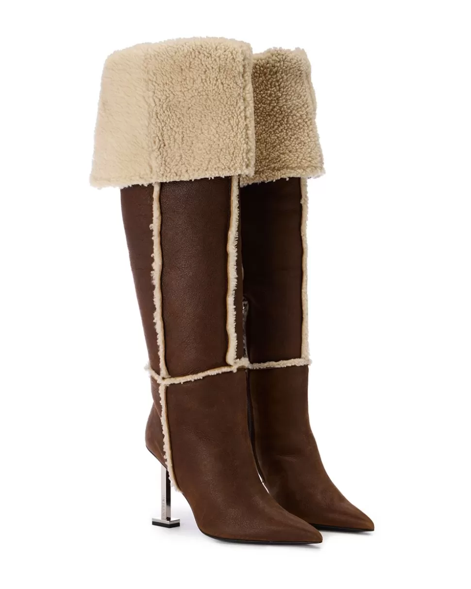 Iceberg Sheepskin Thigh-high Boots | Women Knitted Fabric | Shoes