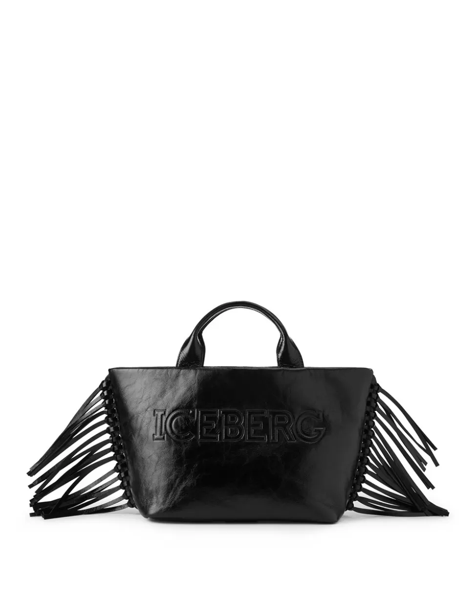 Iceberg Shopper Bag With Side Fringes And Logo | Women Bags And Belts
