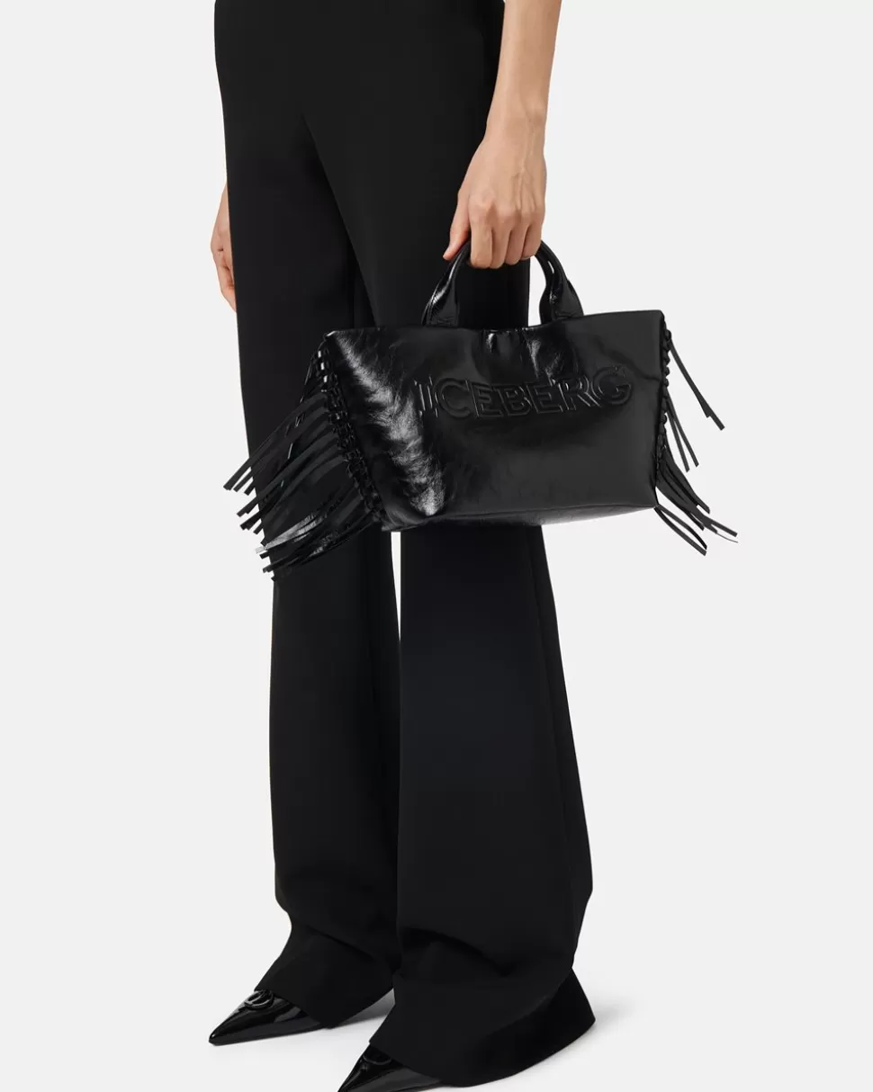 Iceberg Shopper Bag With Side Fringes And Logo | Women Bags And Belts