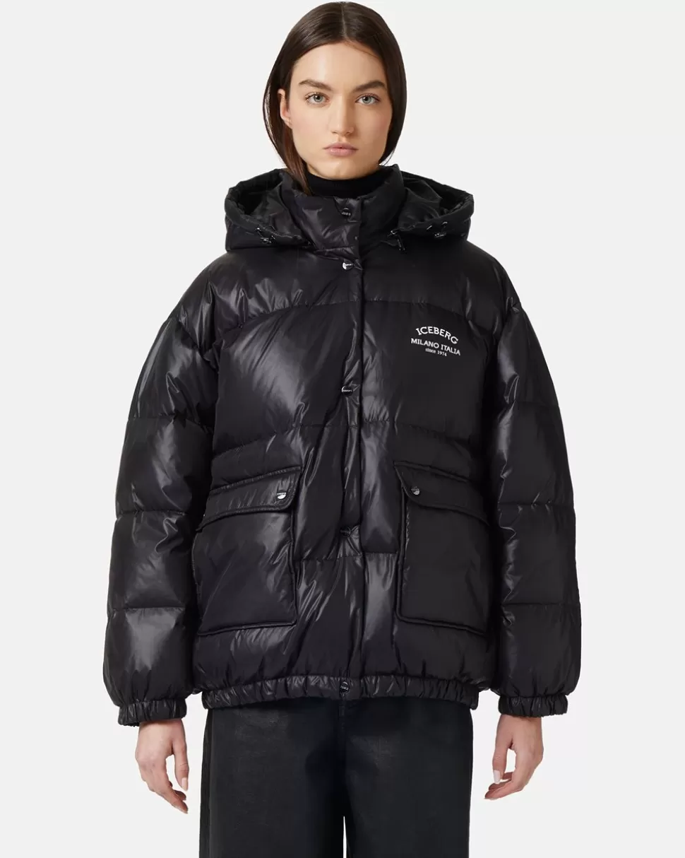 Iceberg Short Down Jacket With Real Down Hood | Women Outerwear