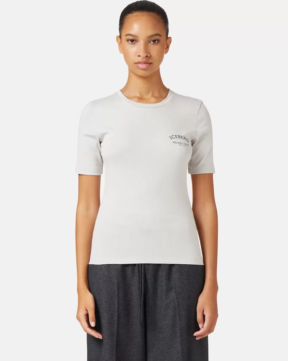 Iceberg Short Sleeve T-shirt In Cotton Rib | Women Daywear Ice | T-Shirts And Tops