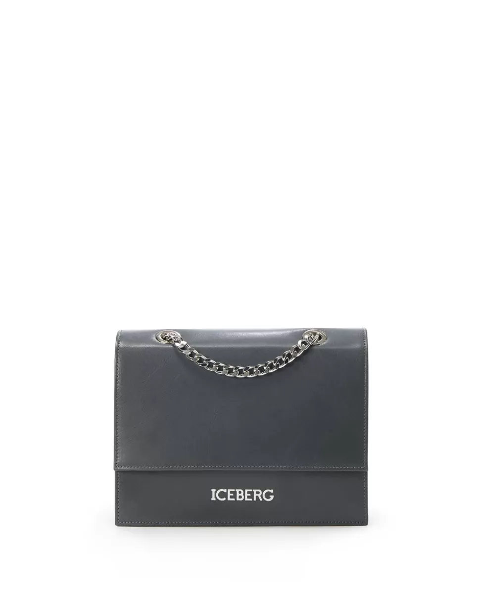 Iceberg Shoulder Bag In Vogue Leather With Chain Shoulder Strap | Women Daywear Ice | Bags And Belts