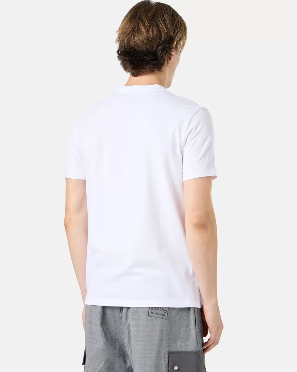 Iceberg Slim-fit White T-shirt In Sustainable Stretch Jersey With Garfield Print And Logo | Garfield | T-Shirts And Polo