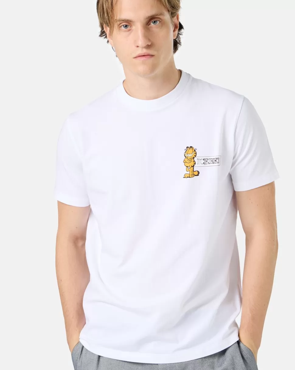Iceberg Slim-fit White T-shirt In Sustainable Stretch Jersey With Garfield Print And Logo | Garfield | T-Shirts And Polo
