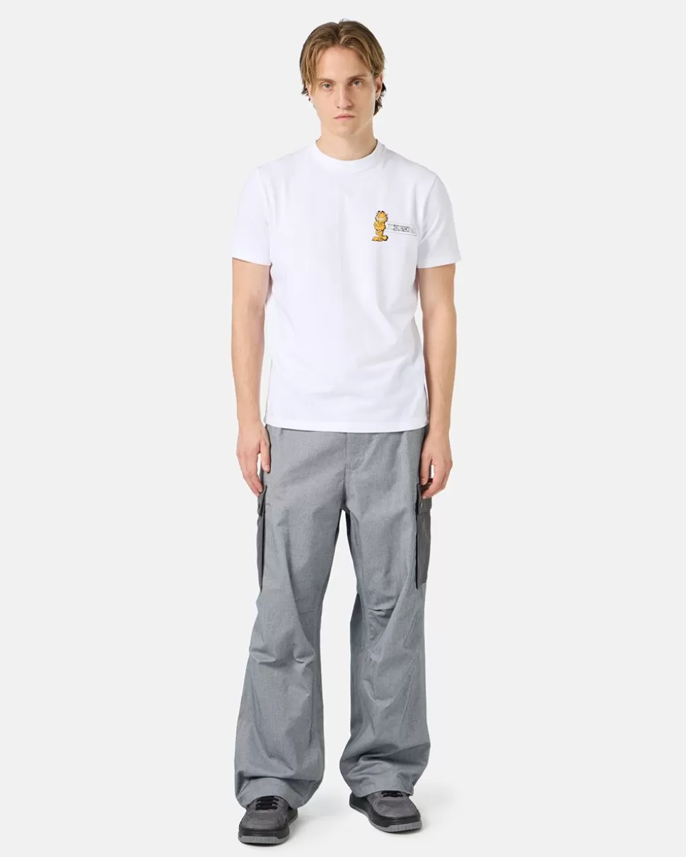 Iceberg Slim-fit White T-shirt In Sustainable Stretch Jersey With Garfield Print And Logo | Garfield | T-Shirts And Polo