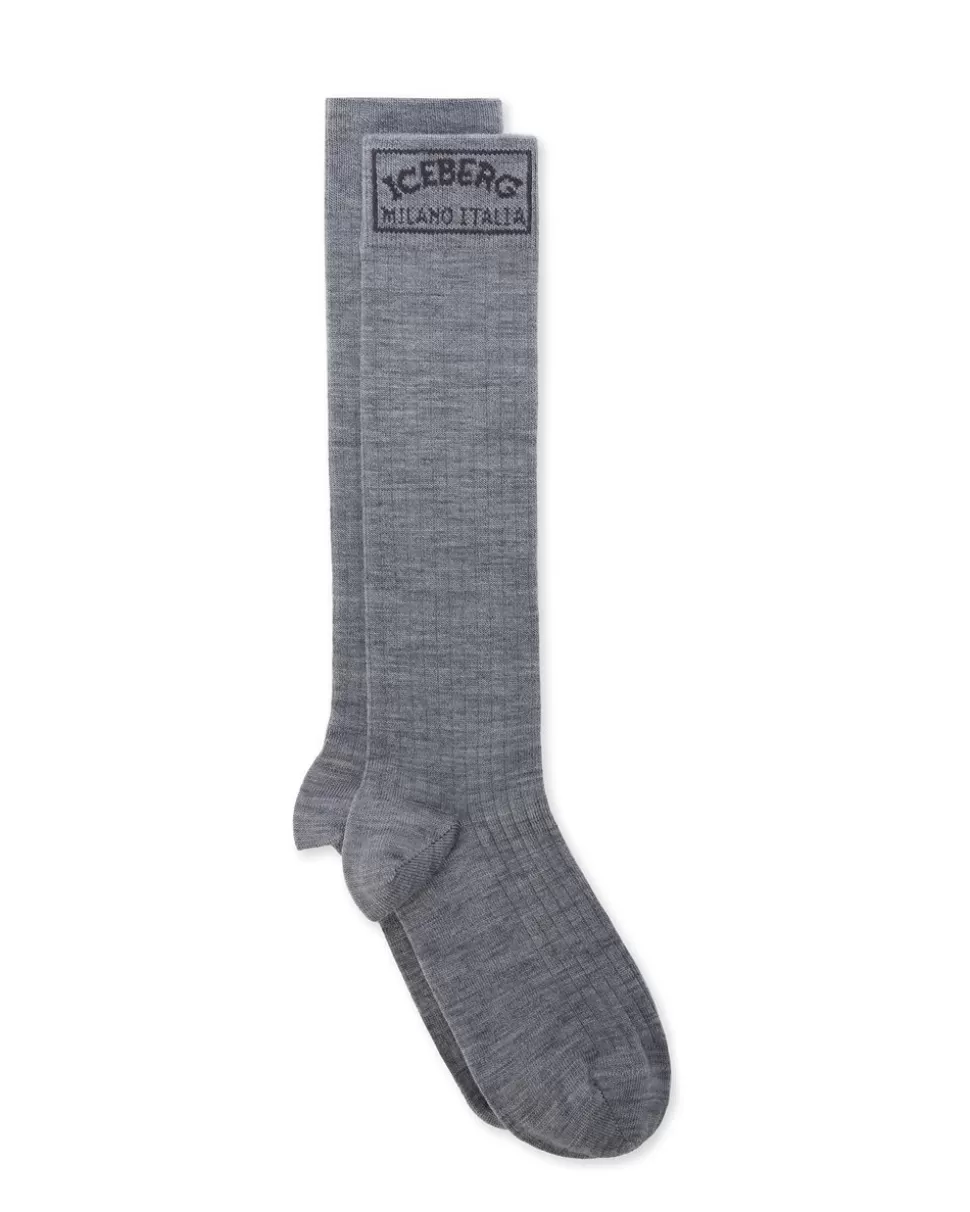 Iceberg Technical Wool Socks With Logo | Women Daywear Ice | Socks