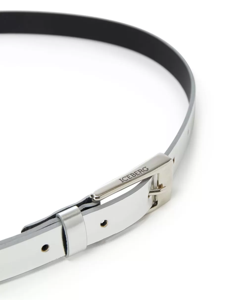 Iceberg Thin Mirror-effect Belt With Logo Buckle | Women Bags And Belts