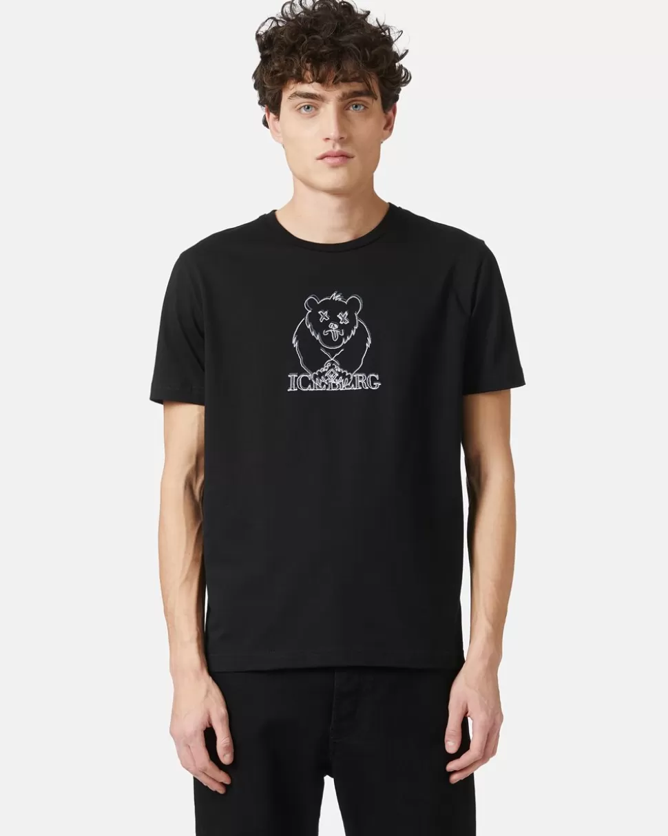 Iceberg T-shirt With Printed And Embroidered Bear | T-Shirts And Polo