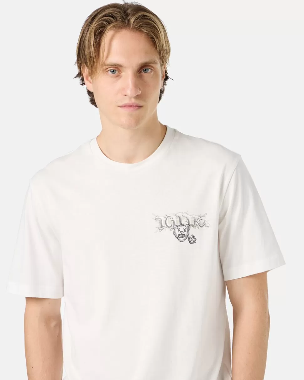 Iceberg White Cotton Jersey T-shirt With Splash And Bear Logo Print On The Heart | T-Shirts And Polo
