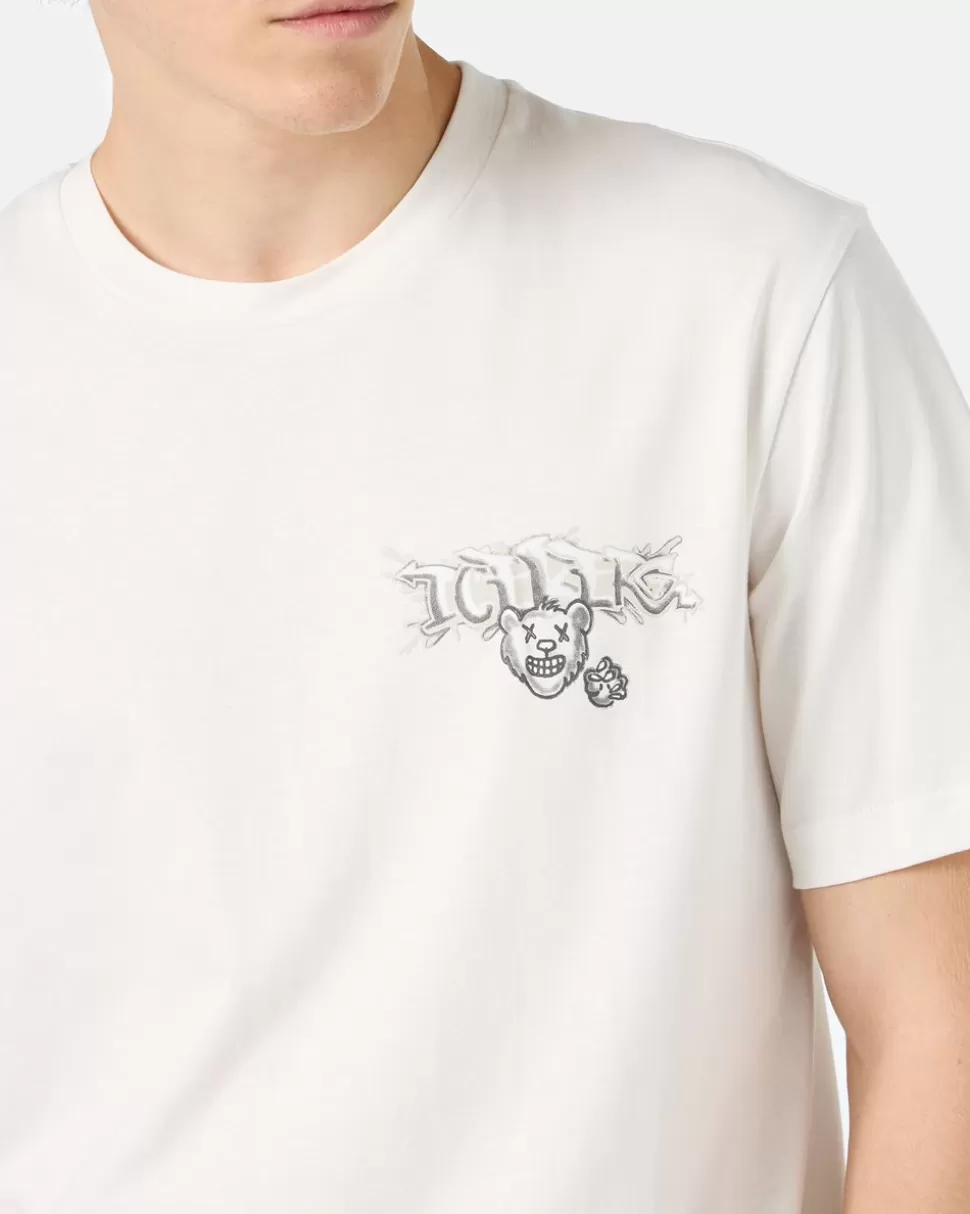 Iceberg White Cotton Jersey T-shirt With Splash And Bear Logo Print On The Heart | T-Shirts And Polo