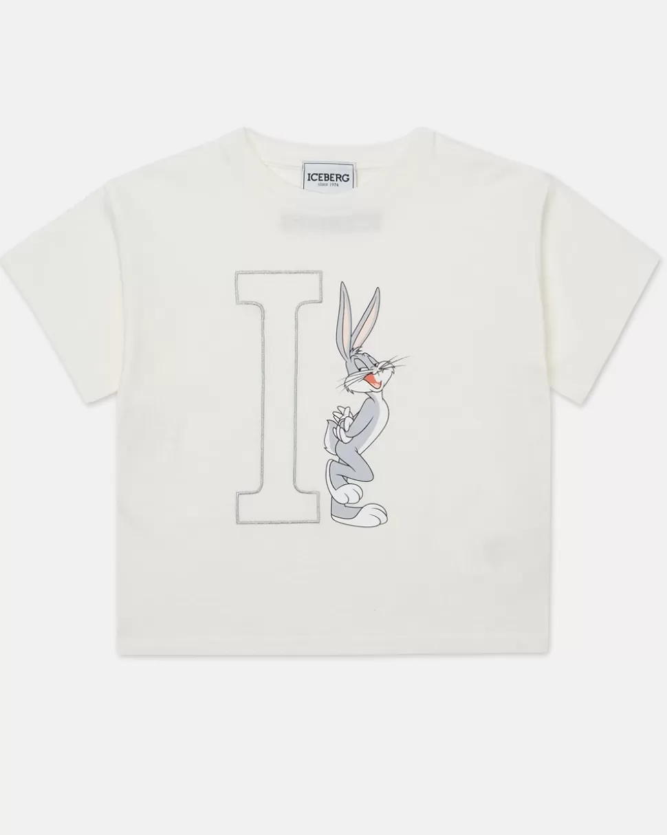 Iceberg White Crew Neck Short Sleeve T-Shirt With And Bugs Bunny Monogram | Kids Girl Fw24