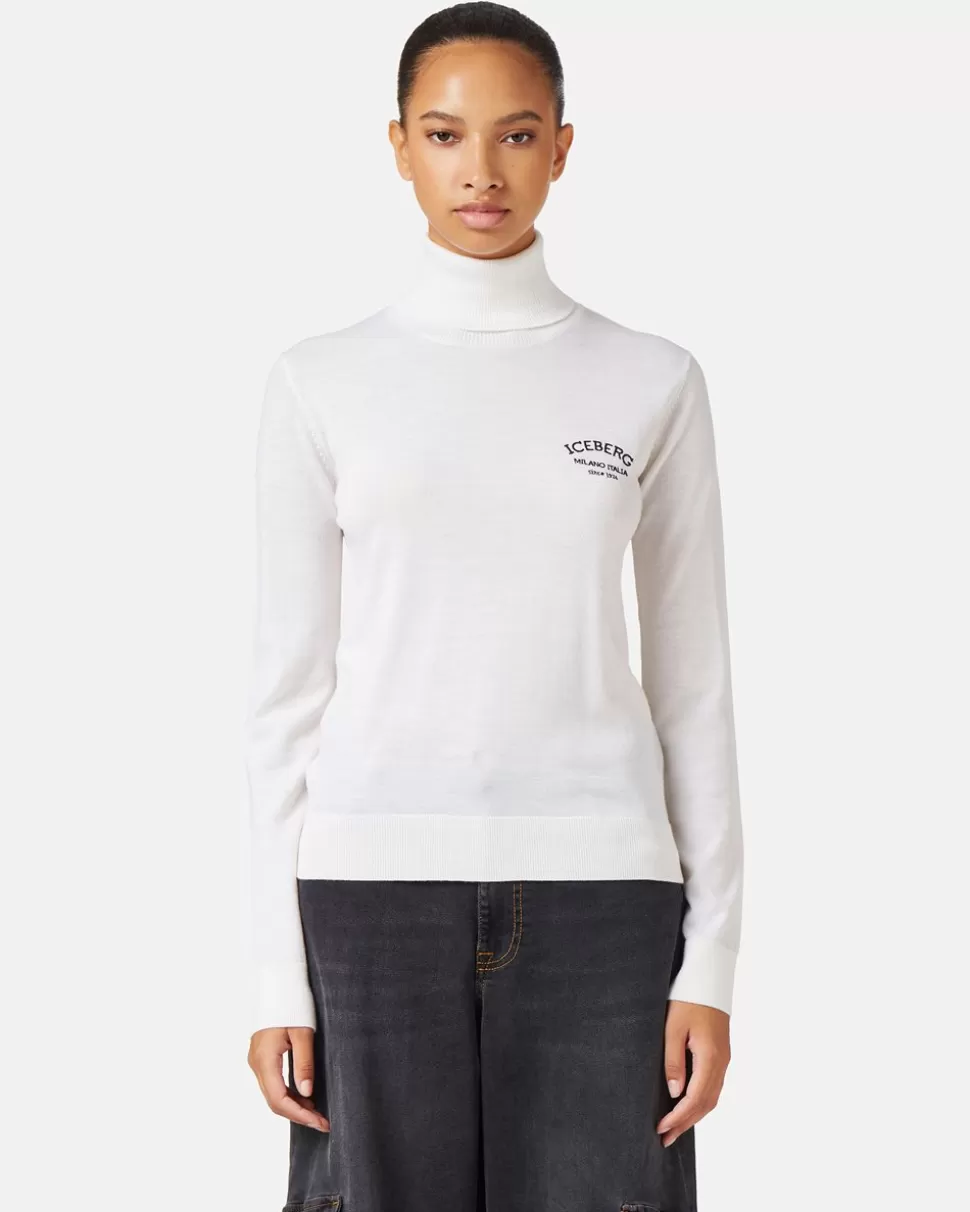 Iceberg Wool Mock-neck Sweater With Milano Logo | Women Knitwear