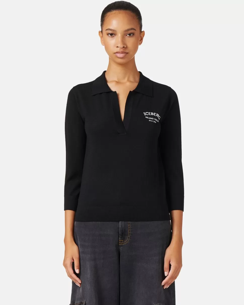 Iceberg Wool Polo Sweater With Embroidery | Women Knitwear