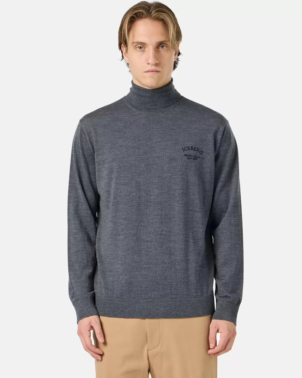 Iceberg Wool Turtleneck With Logo | Wool Double | Mix Material