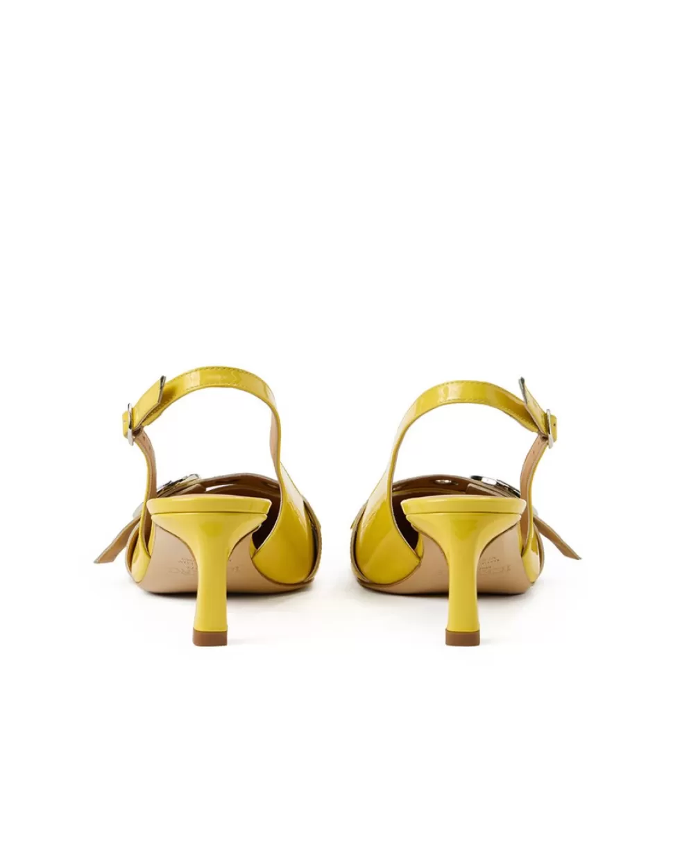Iceberg Yellow Patinated Leather Pumps With Kitten Heel, Logo And Fringe | Women Shoes