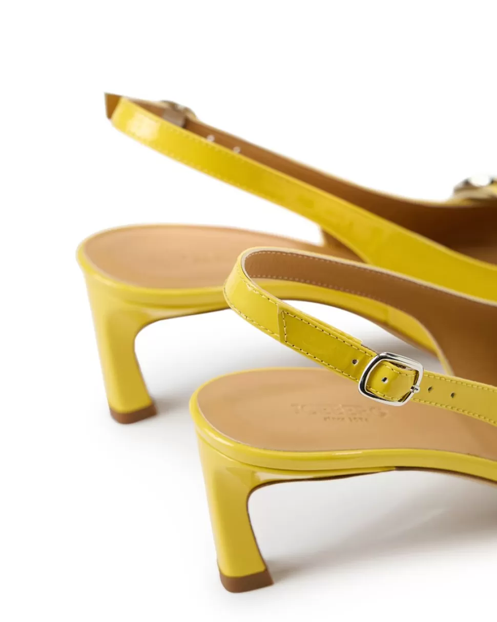 Iceberg Yellow Patinated Leather Pumps With Kitten Heel, Logo And Fringe | Women Shoes